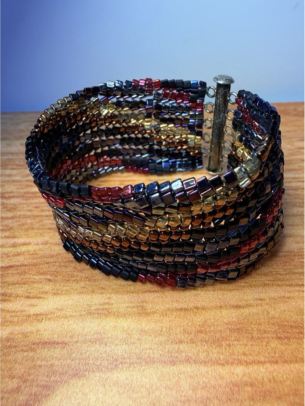 Vintage Sterling Silver Multi Strand Metallic Bead Bracelet. Stamped 925. ￼